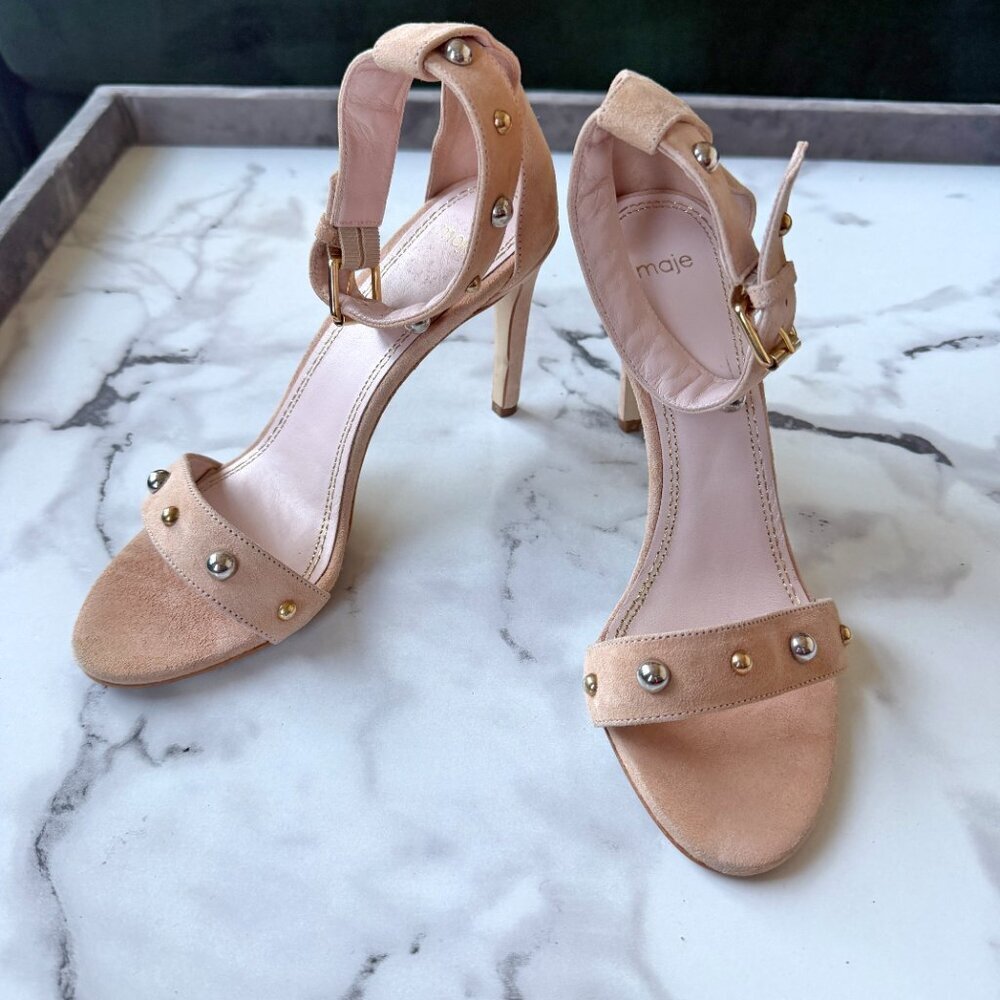Maje Beige Suede Studded High Heel Sandals Size 38 - Picture 4 of 9